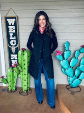 Load image into Gallery viewer, Long black womens puffer vest