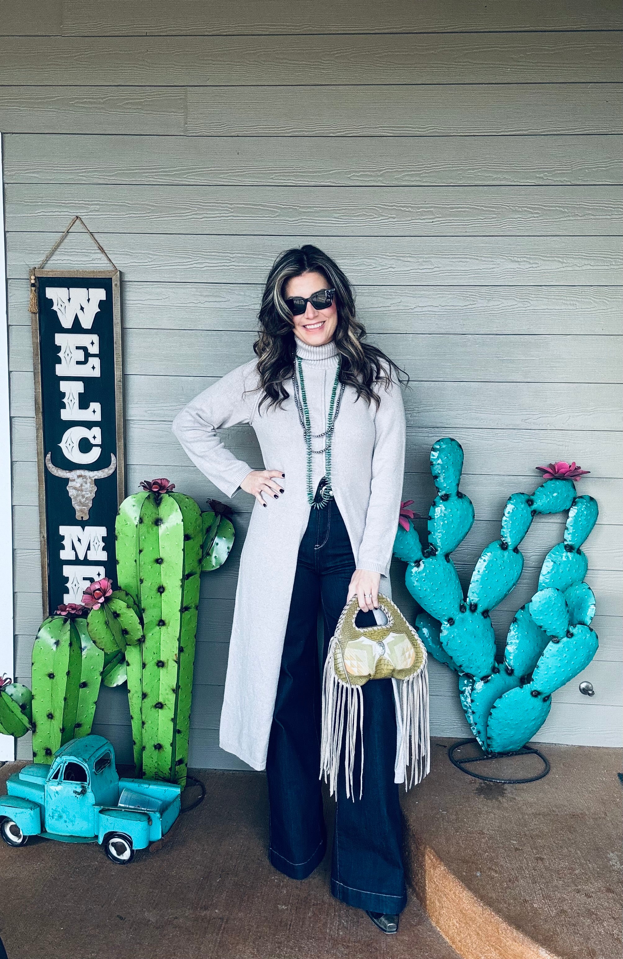 The fringed pineapple long split sweater