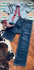Flying monkey dark wash wide leg jean