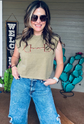 Summer tees green muscle tank with horse bit 