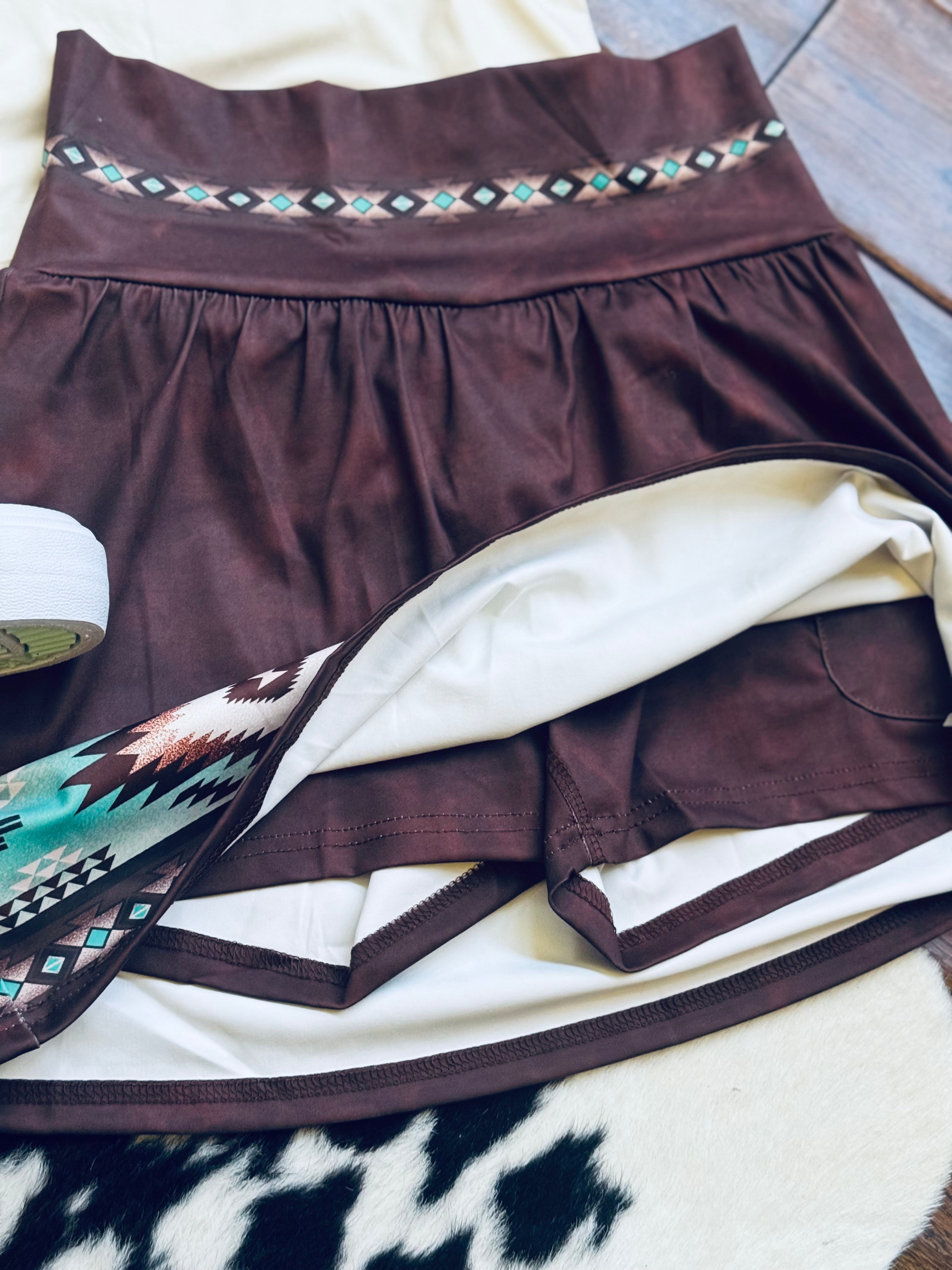 Southwestern tennis skort, skirt, skirt with shorts underneath 