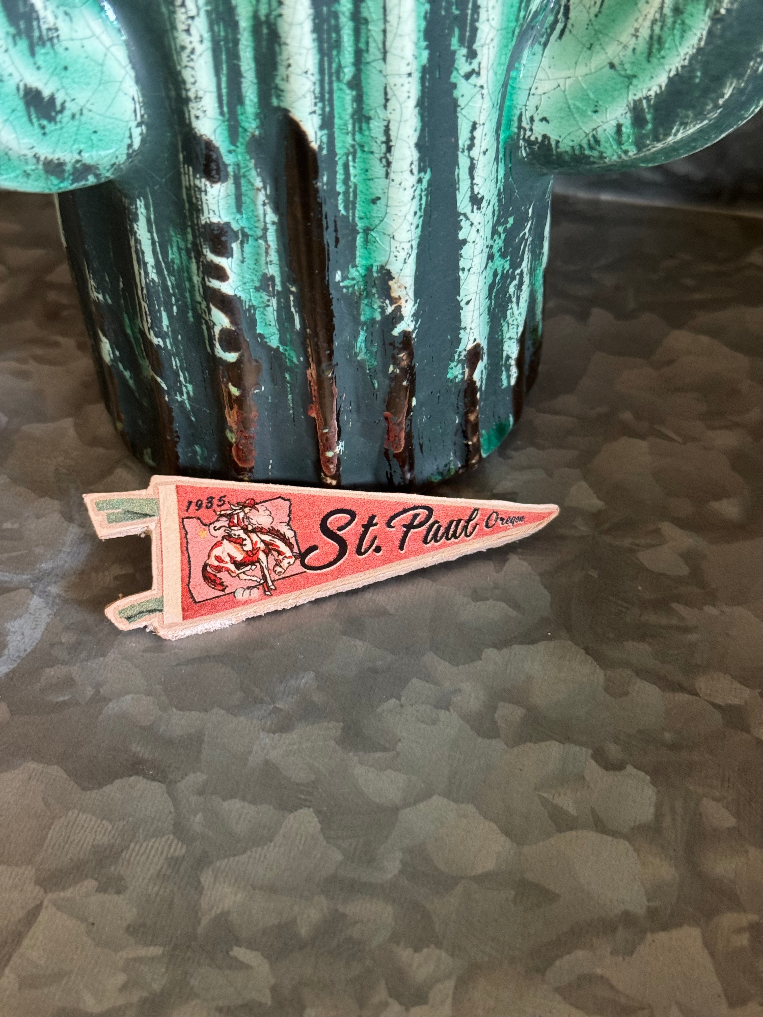 Rodeo pennant flag leather pin 