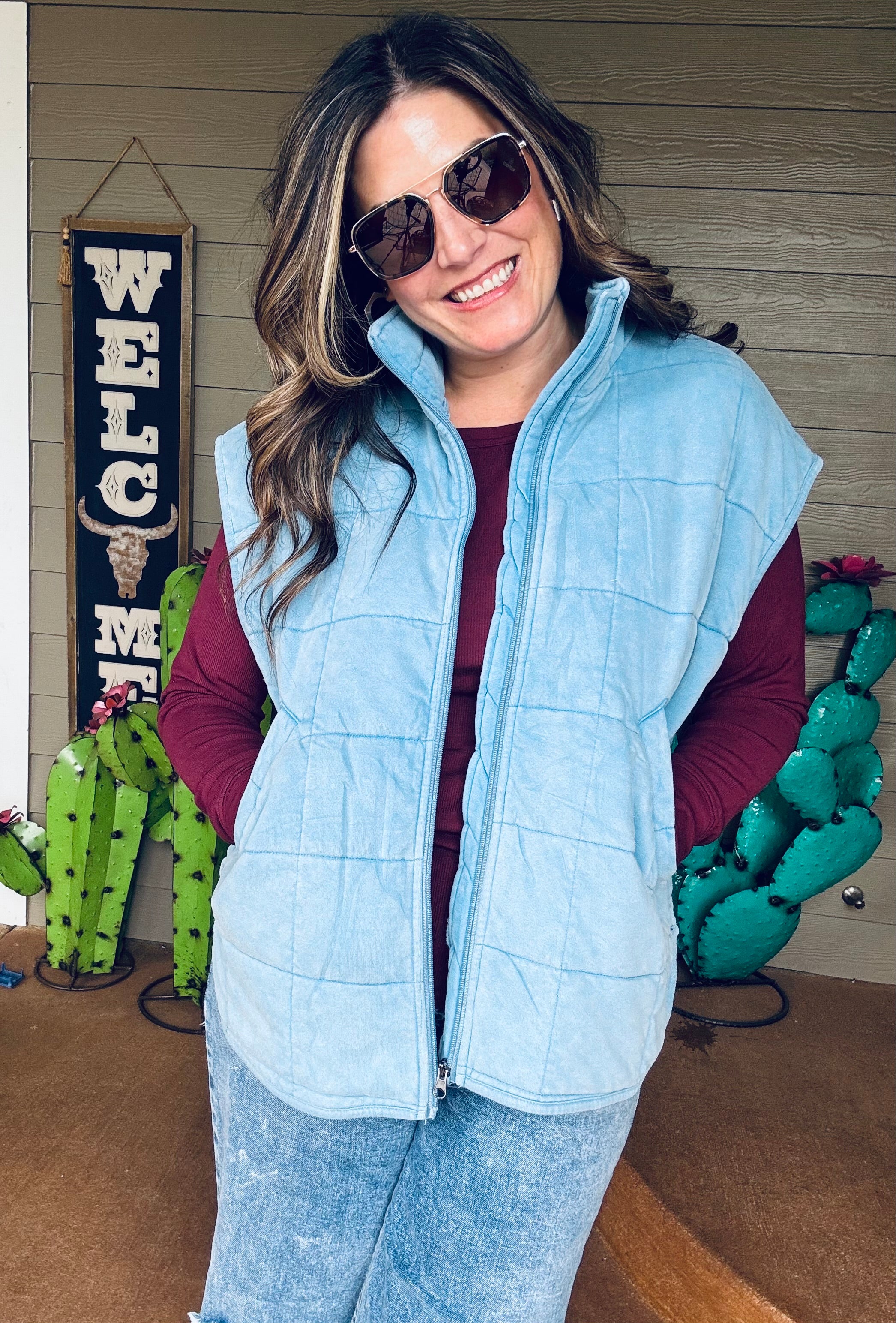 Chambray Drop shoulder quilted vest