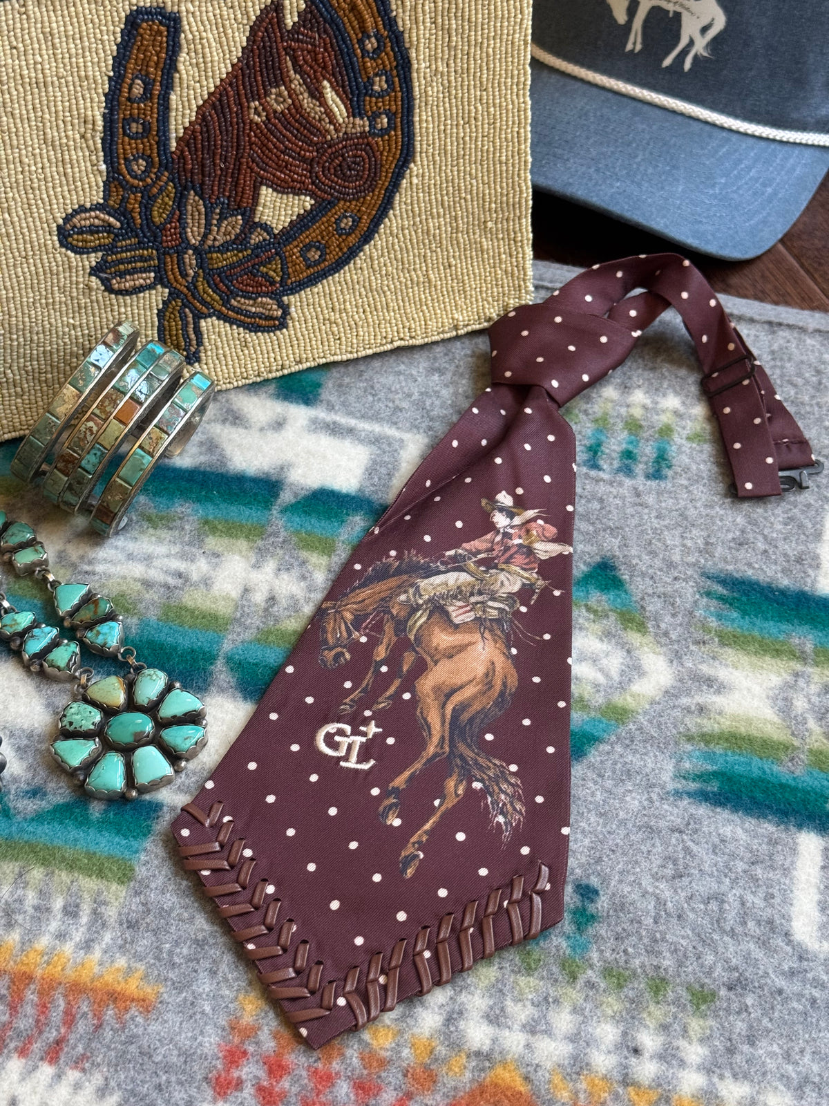 Rodeo Quincy Polkadot Petey tie, western cowgirl accessories 