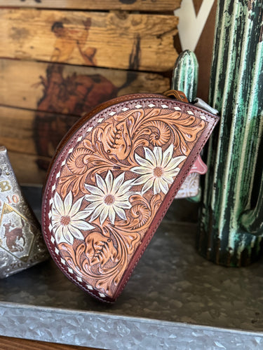 Tooled leather clutch