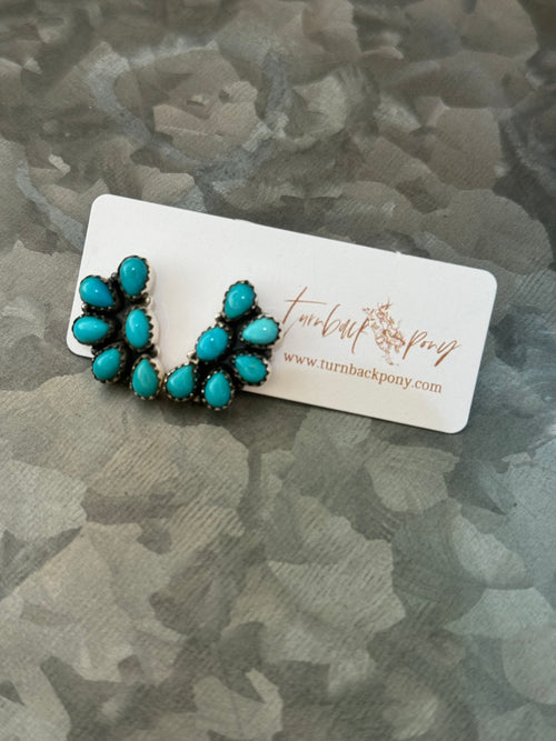 Small half cluster turquoise earrings
