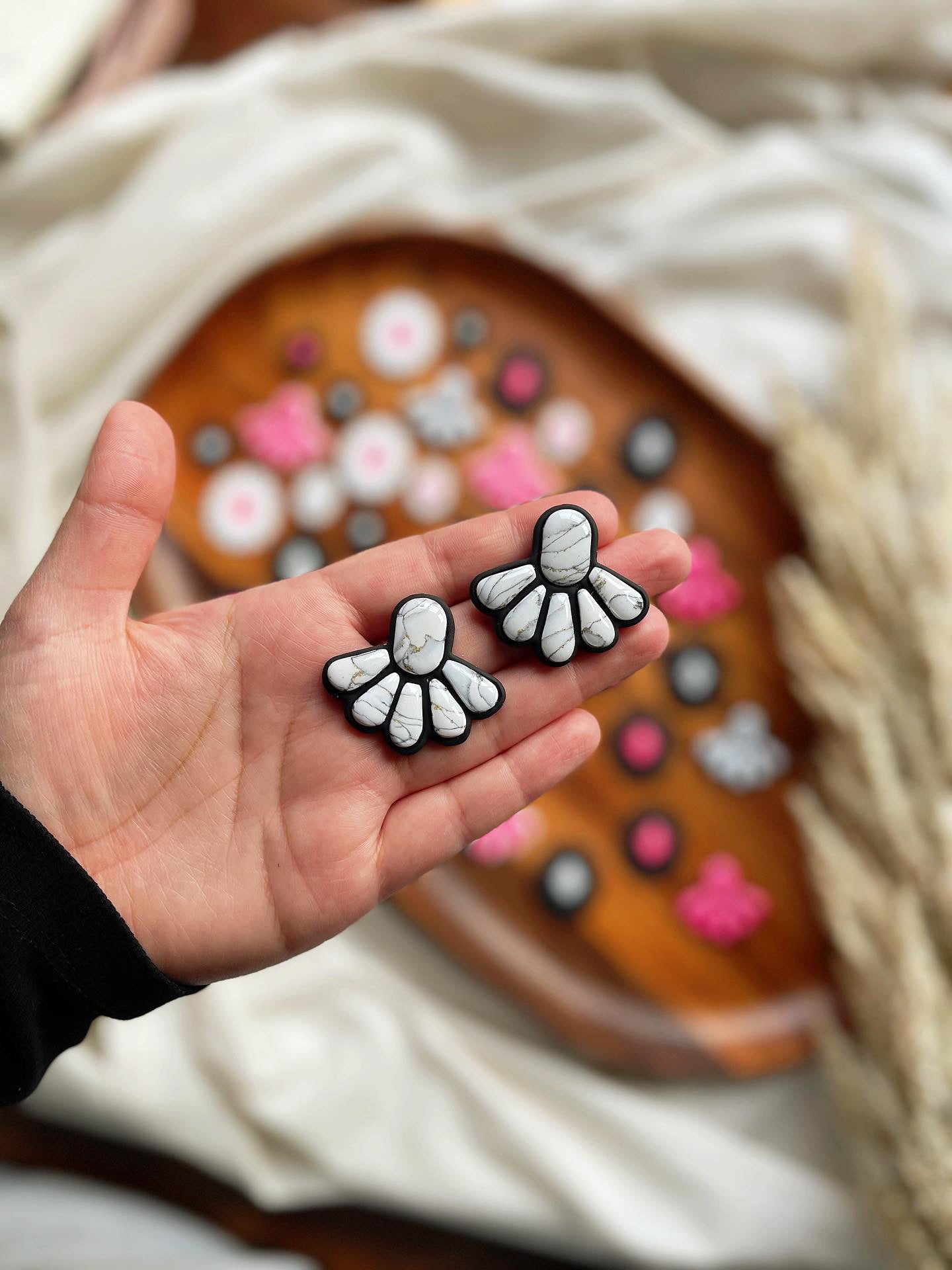 White Buffalo clay earring