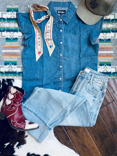 Dark denim pearl snap