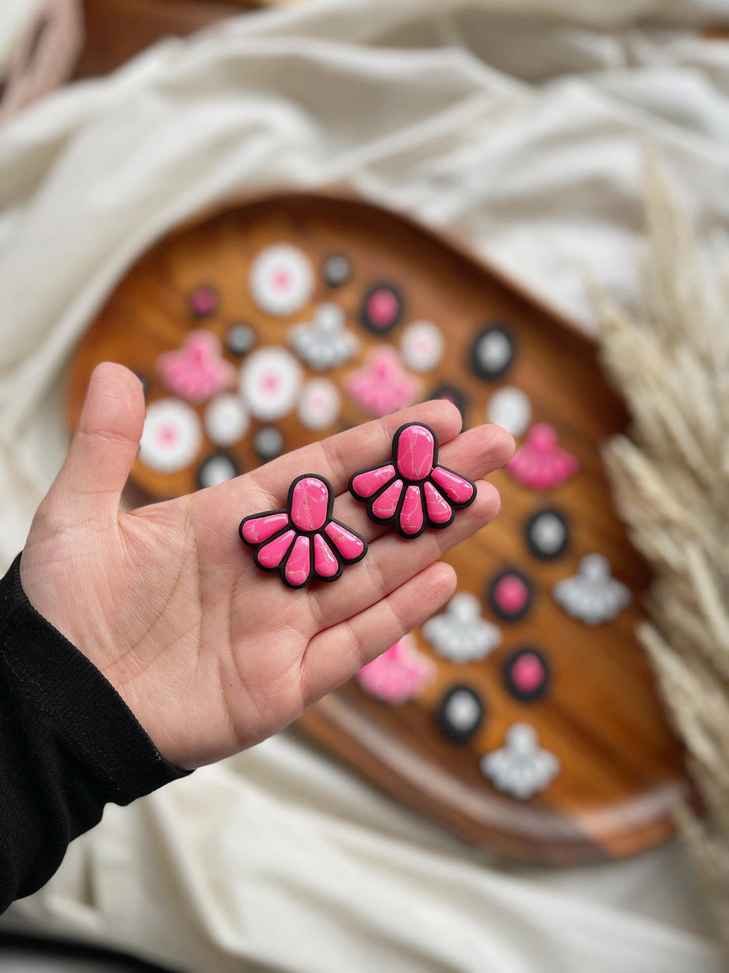 Pink clay earrings