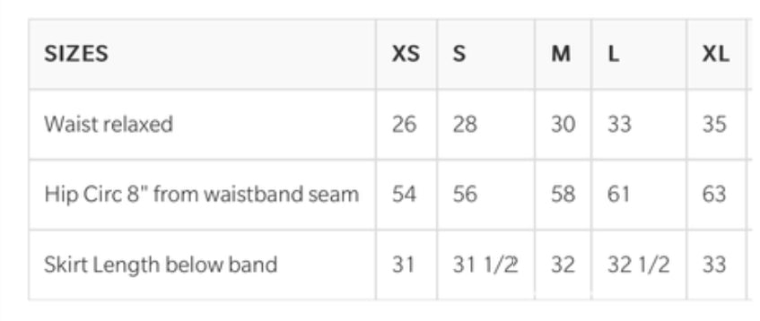 Double d skirt measurements 