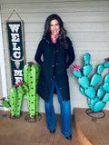 Long black womens puffer vest