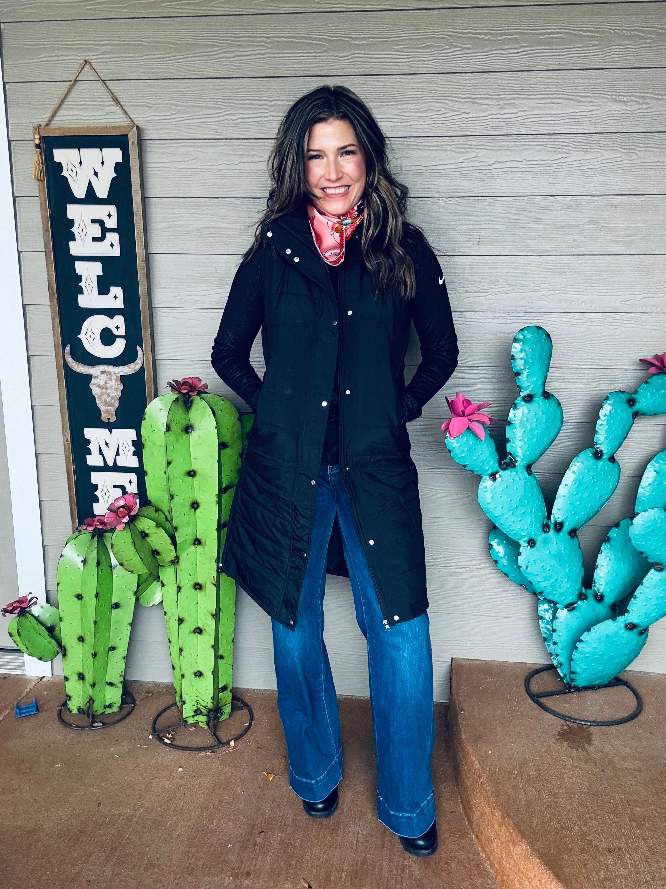 Long black womens puffer vest