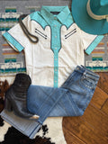 Turquoise and cream smiley pocket shirt 