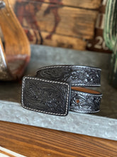 Load image into Gallery viewer, Black tooled belt
