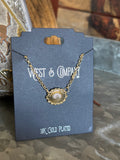Gold concho necklace on a West & Company branded card with '18K Gold Plated' text.
