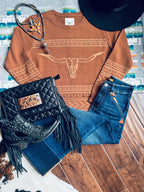 Cotton and rye steer head sweater 