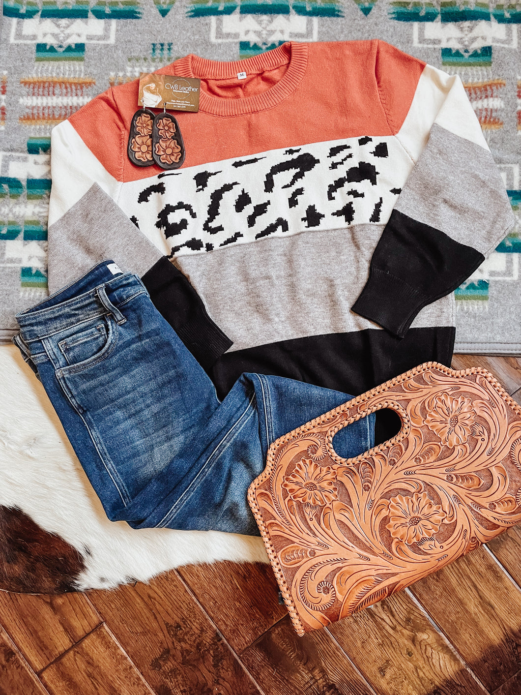leopard block sweater